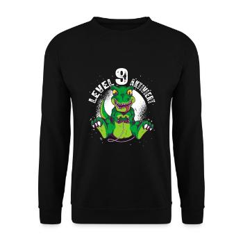 Level 9 Jahre alt, 9. Geburtstag Gamer Dino T-Rex - Unisex Pullover - Schwarz - Vorne - Alina (178cm) & Michal (187cm)