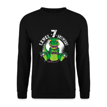 Level 7 Jahre alt, 7. Geburtstag Gamer Dino T-Rex - Unisex Pullover - Schwarz - Vorne - Alina (178cm) & Michal (187cm)