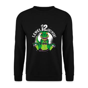 Level 12 Jahre, 12. Geburtstag Gamer Dino T-Rex - Unisex Pullover - Schwarz - Vorne - Alina (178cm) & Michal (187cm)