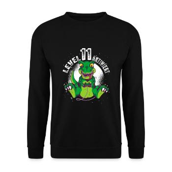 Level 11 Jahre, 11. Geburtstag Gamer Dino T-Rex - Unisex Pullover - Schwarz - Vorne - Alina (178cm) & Michal (187cm)