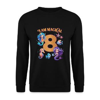 Anniversaire de sirène 8 ans - Sweat-shirt Unisexe - noir - Devant - Alina (178cm) & Michal (187cm)