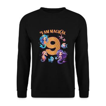 Meerjungfrau Geburtstag 9 Jahre - Unisex Pullover - Schwarz - Vorne - Alina (178cm) & Michal (187cm)