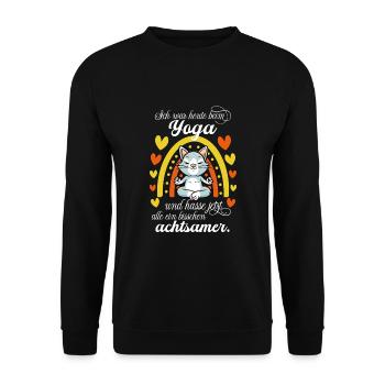 Yoga Katze - Unisex Pullover - Schwarz - Vorne - Alina (178cm) & Michal (187cm)