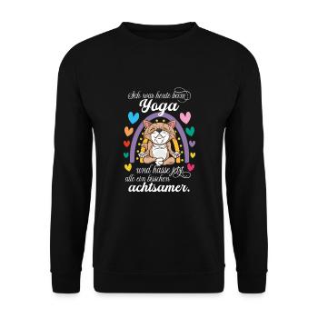 Katze Yoga - Unisex Pullover - Schwarz - Vorne - Alina (178cm) & Michal (187cm)