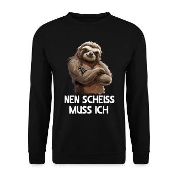 Faultier Sloth Wildnis Nen scheiss muss ich - Unisex Pullover - Schwarz - Vorne - Alina (178cm) & Michal (187cm)