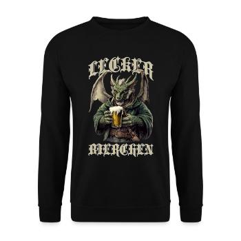 Lecker Bierchen X Fantasy Drache mit Bier lustiges - Unisex Pullover - Schwarz - Vorne - Alina (178cm) & Michal (187cm)