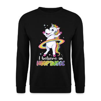 I believe in Hoopiness Einhorn mit Reifen hullern - Unisex Pullover - Schwarz - Vorne - Alina (178cm) & Michal (187cm)
