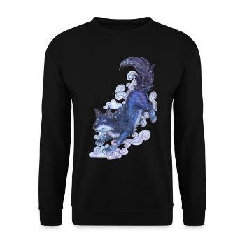 Niedlicher mystischer Mondwolf mit Wolken & Sterne - Unisex Pullover - Schwarz - Vorne - Alina (178cm) & Michal (187cm)