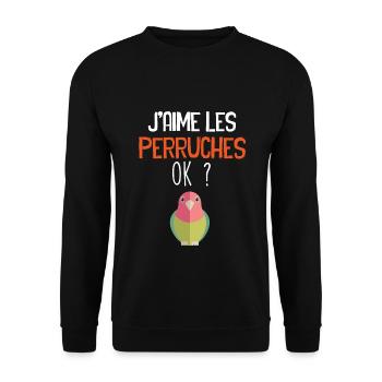 J'aimes les Perruches - Sweat-shirt Unisexe - noir - Devant - Alina (178cm) & Michal (187cm)