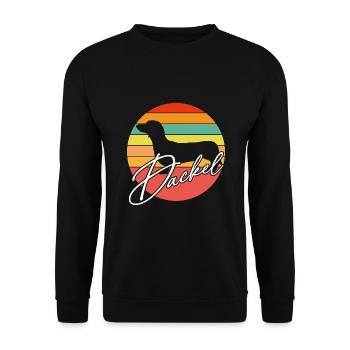 Dackelsilhouetten in Vintage Kreisfläche - Unisex Pullover - Schwarz - Vorne - Alina (178cm) & Michal (187cm)