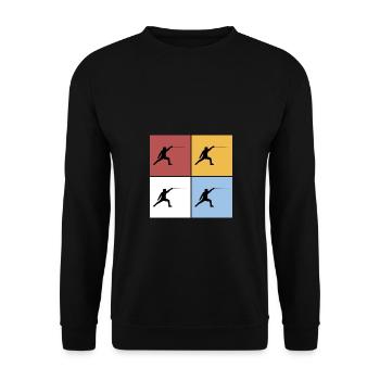 Fechten Quadrate Vintage Sport Hobby - Unisex Pullover - Schwarz - Vorne - Alina (178cm) & Michal (187cm)