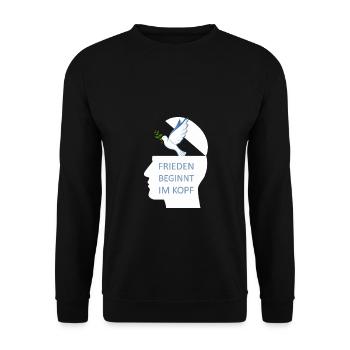 Frieden beginnt im Kopf Friedenstaube Peace - Unisex Pullover - Schwarz - Vorne - Alina (178cm) & Michal (187cm)