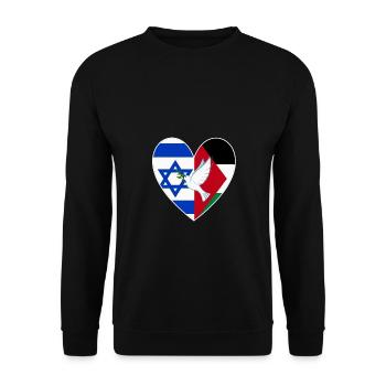 Israel Palästina Flagge Herz Friedenstaube - Unisex Pullover - Schwarz - Vorne - Alina (178cm) & Michal (187cm)