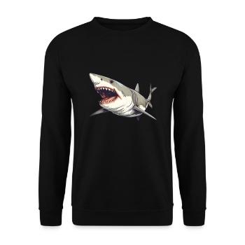 Weißer Hai - Unisex Pullover - Schwarz - Vorne - Alina (178cm) & Michal (187cm)