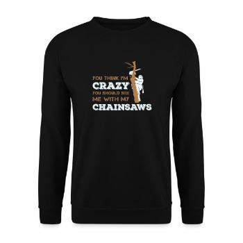 Kettensäge & Baum für Holzfäller und Arboristen - Unisex Pullover - Schwarz - Vorne - Alina (178cm) & Michal (187cm)