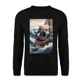 Viking on boat - Unisex Sweatshirt - black - Front - Alina (178cm) & Michal (187cm)
