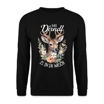 Mei Dirndl is in da Wäsch Trachtenshirt Madl - Unisex Pullover - Schwarz - Vorne - Alina (178cm) & Michal (187cm)