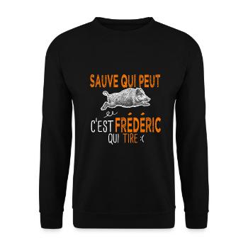 Frédéric c est frederic qui tire Humour Chasseur - Sweat-shirt Unisexe - noir - Devant - Alina (178cm) & Michal (187cm)
