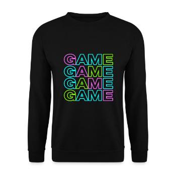 Trendiges Gamer Shirt GAME GAME GAME GAME - Unisex Pullover - Schwarz - Vorne - Alina (178cm) & Michal (187cm)