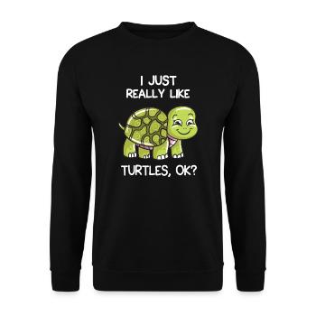 J'aime vraiment les tortues, d'accord? - Sweat-shirt Unisexe - noir - Devant - Alina (178cm) & Michal (187cm)