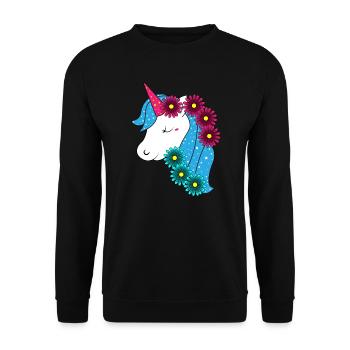 Grande licorne avec de jolies fleurs - Sweat-shirt Unisexe - noir - Devant - Alina (178cm) & Michal (187cm)