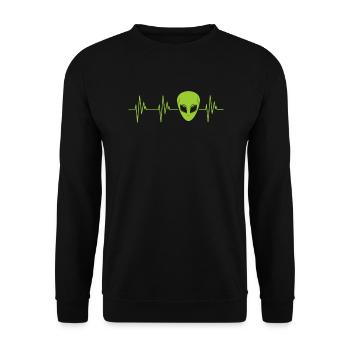 Alien Raum Ufo Gläubigen Unterstützung Kopf Herz - Unisex Pullover - Schwarz - Vorne - Alina (178cm) & Michal (187cm)