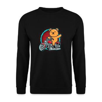 Bear Riding Motorcycle - Unisex Sweatshirt - black - Front - Alina (178cm) & Michal (187cm)