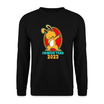 Chinese Year 2023 Rabbit Dabbing - Unisex Sweatshirt - black - Front - Alina (178cm) & Michal (187cm)