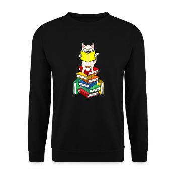 Katze Liest Gedichte Dichter Schriftsteller Autor - Unisex Pullover - Schwarz - Vorne - Alina (178cm) & Michal (187cm)