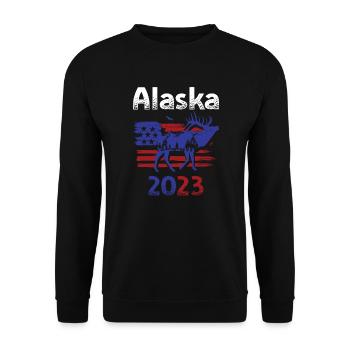 Alaska 2023 Urlaub USA Rentier Fahne - Unisex Pullover - Schwarz - Vorne - Alina (178cm) & Michal (187cm)