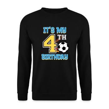 Fußballspieler 4. Geburtstag Fußball Sporttrainer - Unisex Pullover - Schwarz - Vorne - Alina (178cm) & Michal (187cm)