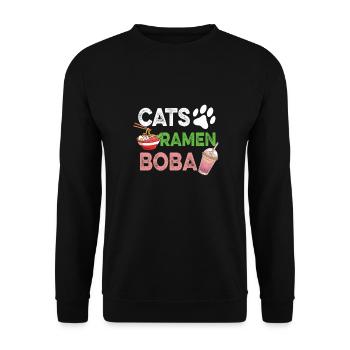 Katzen Ramen Boba Tee Chai Trinker Tee-liebhaber - Unisex Pullover - Schwarz - Vorne - Alina (178cm) & Michal (187cm)