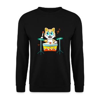 Cat Playing Drums - Unisex Sweatshirt - black - Front - Alina (178cm) & Michal (187cm)