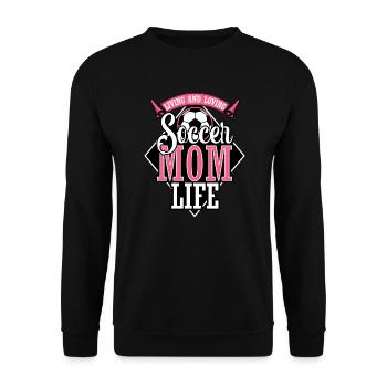 Living and loving Soccer Mom Life! - Unisex Sweatshirt - black - Front - Alina (178cm) & Michal (187cm)