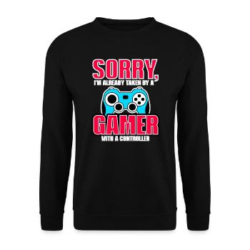 Sorry, I'm Already Taken, By A Gamer - Unisex Sweatshirt - black - Front - Alina (178cm) & Michal (187cm)