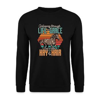 Galloping Through Life With Grace And A Little Hay - Unisex Sweatshirt - black - Front - Alina (178cm) & Michal (187cm)