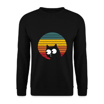 VINTAGE CAT RETRO KATZE - Unisex Pullover - Schwarz - Vorne - Alina (178cm) & Michal (187cm)