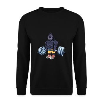 cooler Gorilla Training Geschenk Gewichte heben - Unisex Pullover - Schwarz - Vorne - Alina (178cm) & Michal (187cm)