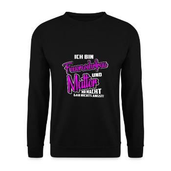 Feuerwehrfrau Mutter Keine Angst - Unisex Pullover - Schwarz - Vorne - Alina (178cm) & Michal (187cm)