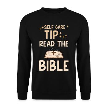Self Care Tip Read The Bible 4 - Unisex Pullover - Schwarz - Vorne - Alina (178cm) & Michal (187cm)