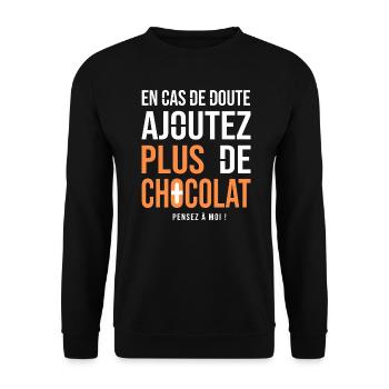 Tshirt Humour chocolat drôle Plus de chocolat - Sweat-shirt Unisexe - noir - Devant - Alina (178cm) & Michal (187cm)