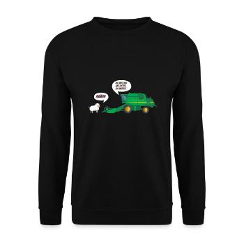 Mähdrescher Diskussion mit Schaf - Unisex Pullover - Schwarz - Vorne - Alina (178cm) & Michal (187cm)