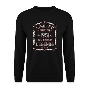 Born in 1951 Vintage Legend 1951 - Unisex Sweatshirt - black - Front - Alina (178cm) & Michal (187cm)
