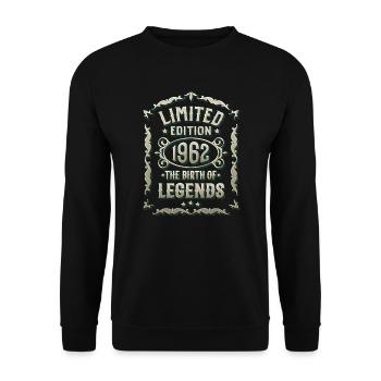 Geboren 1962 60. Geburtstag Birth of Legends 1962 - Unisex Pullover - Schwarz - Vorne - Alina (178cm) & Michal (187cm)