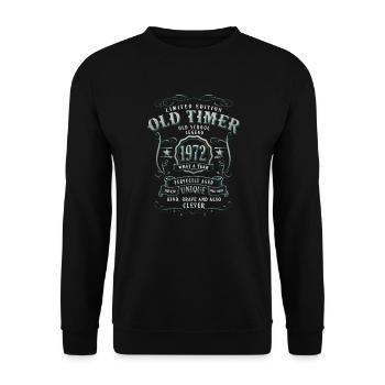 1972 geboren 50 Geburtstag Old Timer 1972 - Unisex Pullover - Schwarz - Vorne - Alina (178cm) & Michal (187cm)