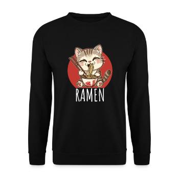 Ramen Kawaii Katze Japan Anime Manga Cat Neko - Unisex Pullover - Schwarz - Vorne - Alina (178cm) & Michal (187cm)
