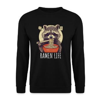 Ramen Life Waschbär Kawaii Japan - Unisex Pullover - Schwarz - Vorne - Alina (178cm) & Michal (187cm)