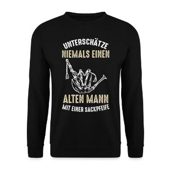 Sackpfeife Dudelsack Opa Großvater Bockpfeife - Unisex Pullover - Schwarz - Vorne - Alina (178cm) & Michal (187cm)