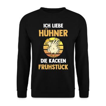 Ich Liebe Hühner Die Kacken Frühstück - Unisex Pullover - Schwarz - Vorne - Alina (178cm) & Michal (187cm)
