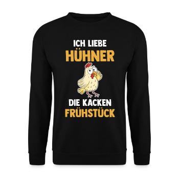 Ich Liebe Hühner Die Kacken Frühstück - Unisex Pullover - Schwarz - Vorne - Alina (178cm) & Michal (187cm)